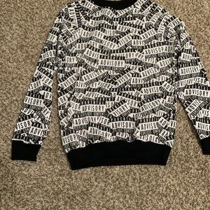 Black and White Parental Advisory Print Women's Sweater, Size Medium